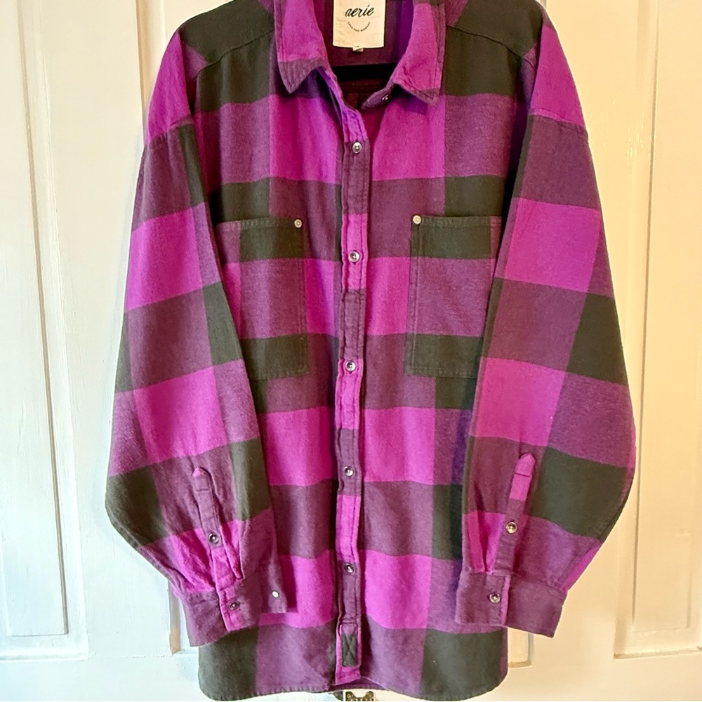 Aerie Purple and Black Plaid Button Down Shirt